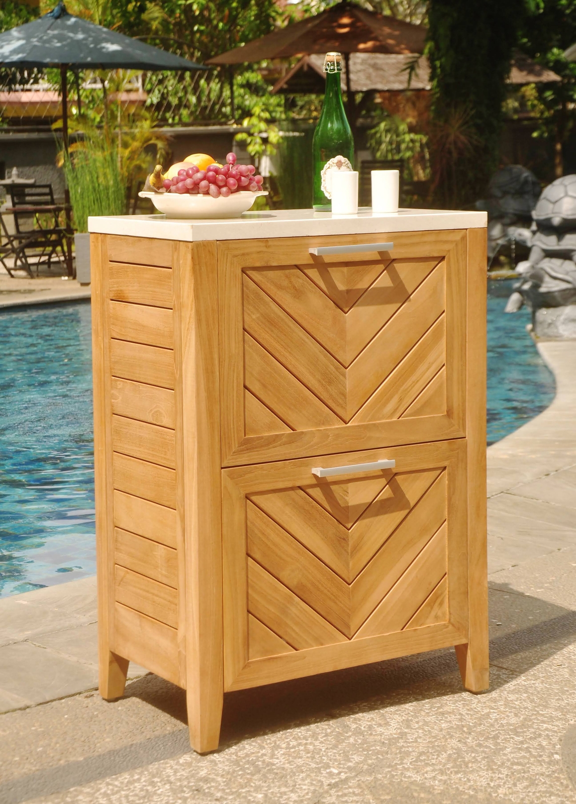VENTURA TEAK CABINET 2 DRAWERS - PATIO / POOL / GARDEN