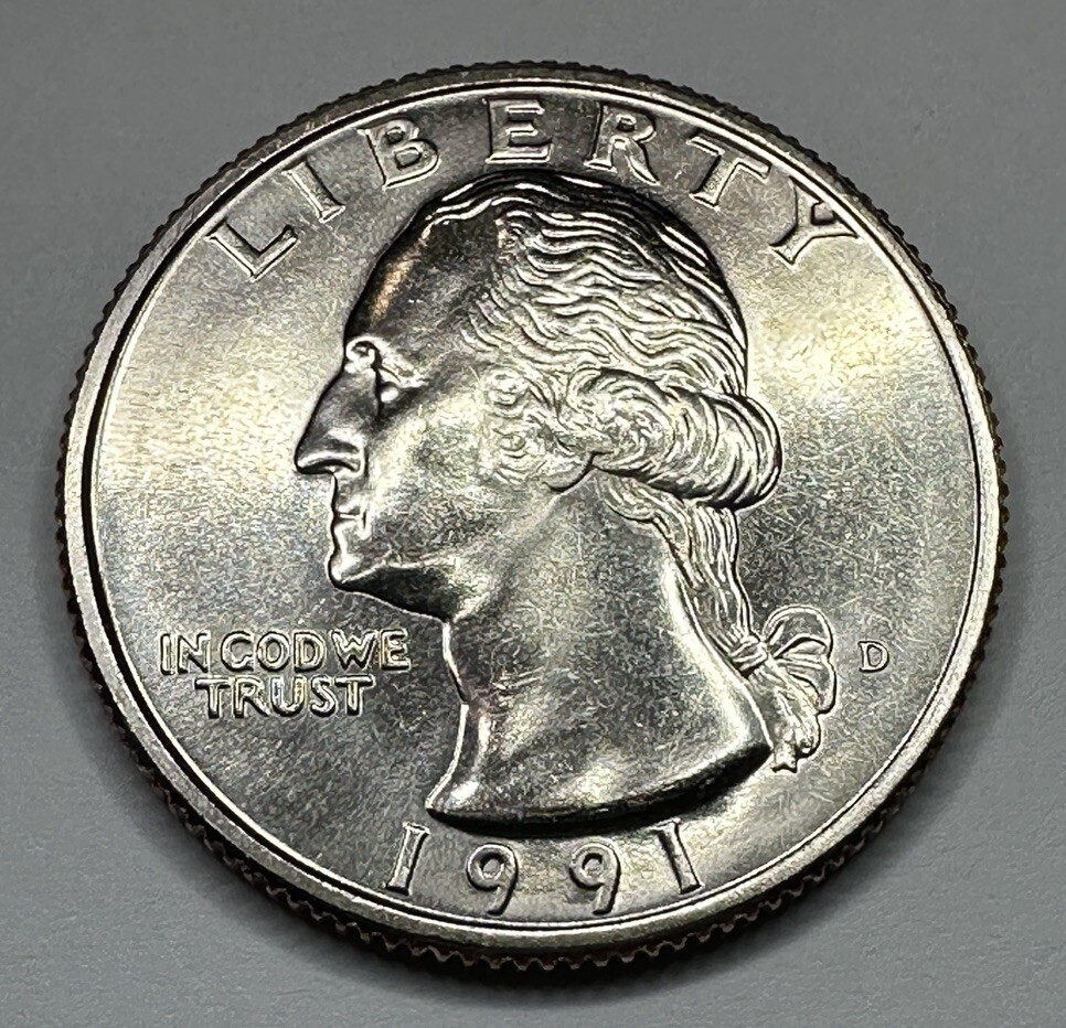 1991-D Washington Quarter 25cent Coin from US Mint Set. Uncirculated BU