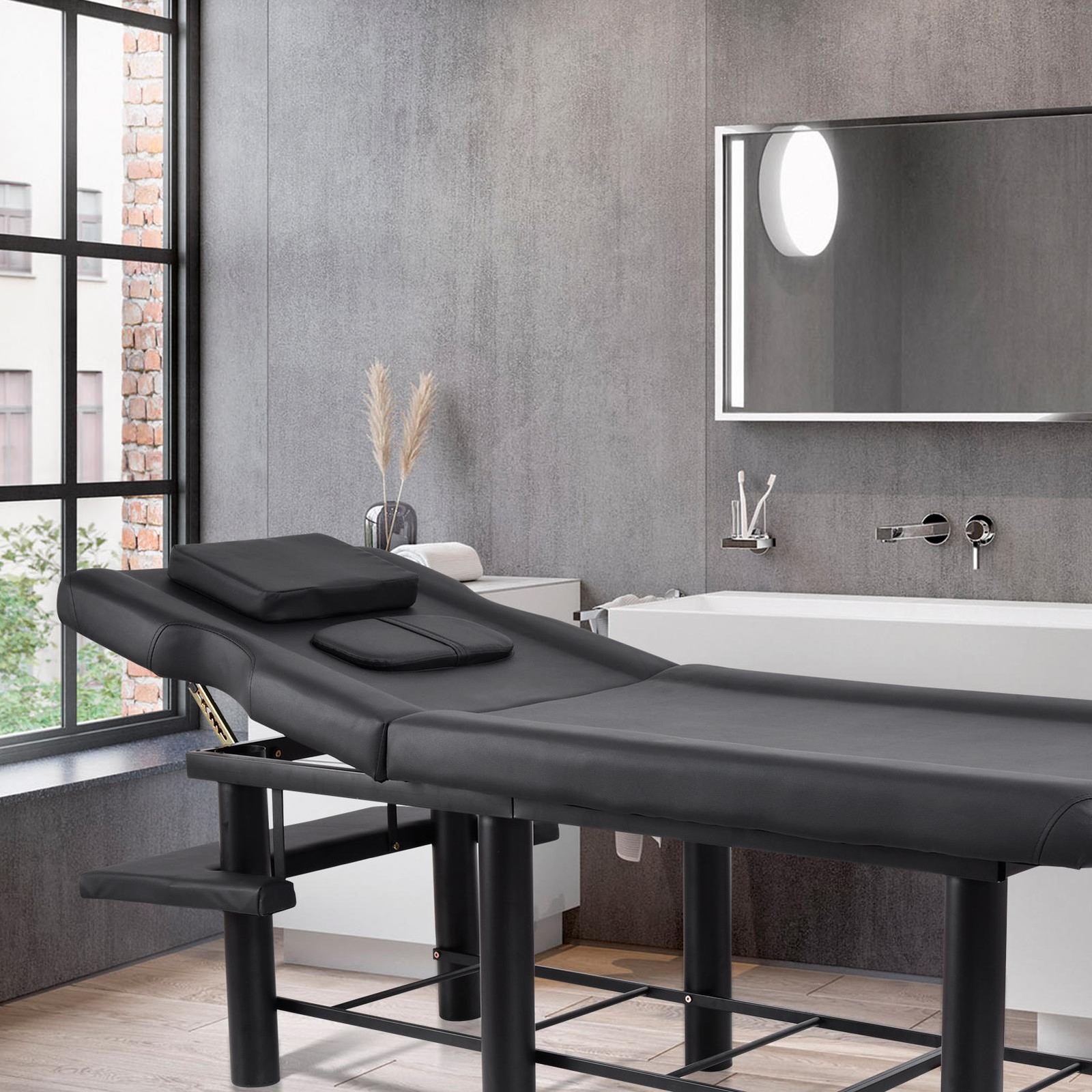 Black Multifunction Massage Table Split Legs Facial Bed Salon Tattoo Chair