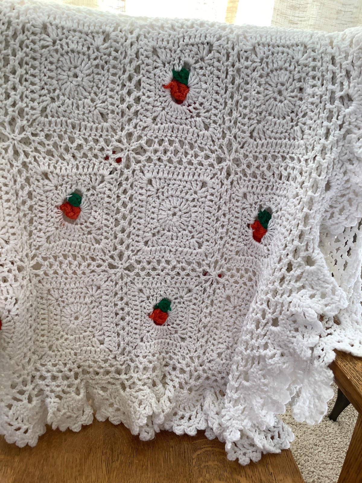 Handmade Afghan Blanket Throw Crochet white 70”x54”