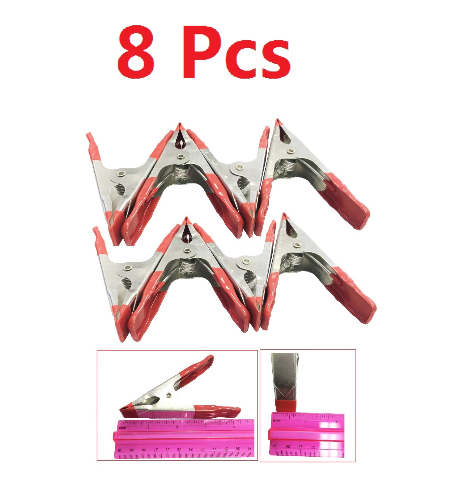 (2 Pack ) 8pc, 4 inch Mini Metal Spring Clamps w/ Red Rubber Tips Tool