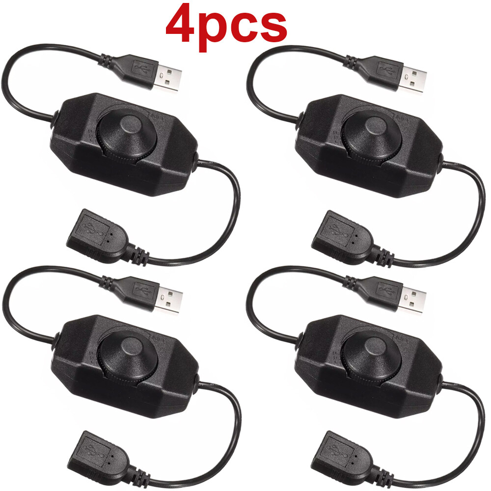 4Pcs 5V USB PWM Rotary Inline Dimmer Switch for LED Strips Lights Black US