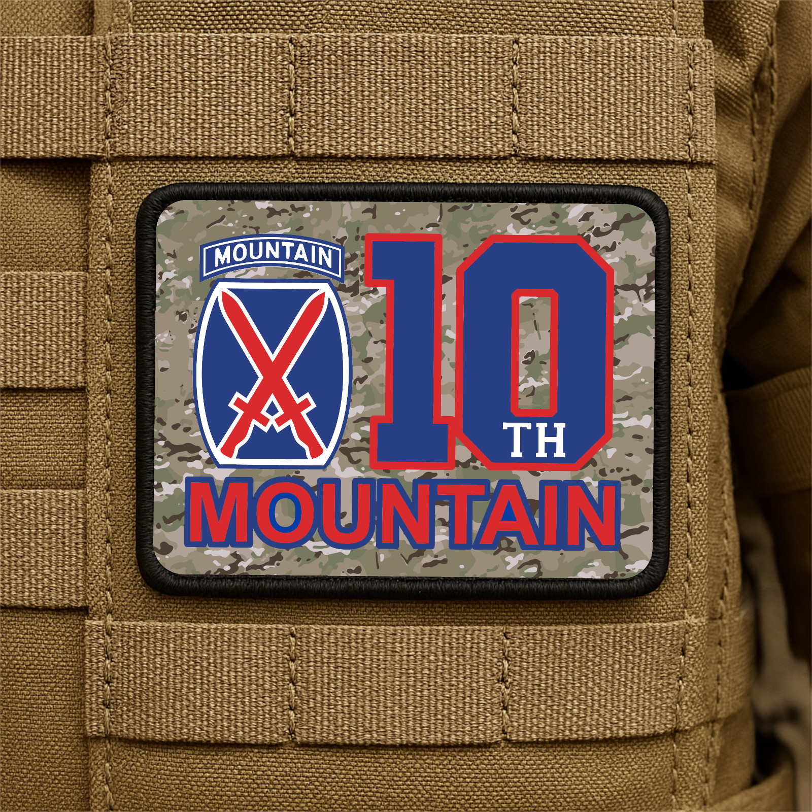 10th Mountain Division Printed Morale Patch -3 Inch X 4 Inch, Hook & Loop Back