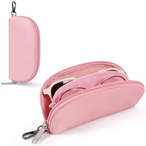 Double Glasses Case, Faux Leather 2 Eyeglasses Case for Storage, One Size Pink