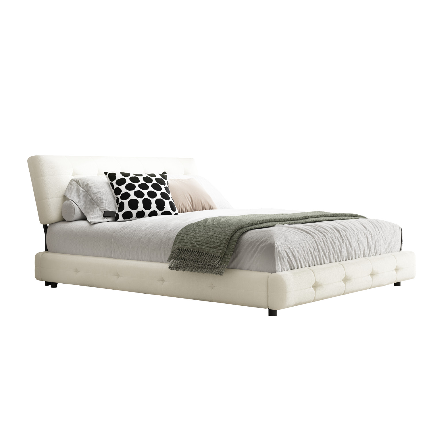Queen/King Size Modern Upholstered Platform Bed Frame w/ Headboard & Metal Leg