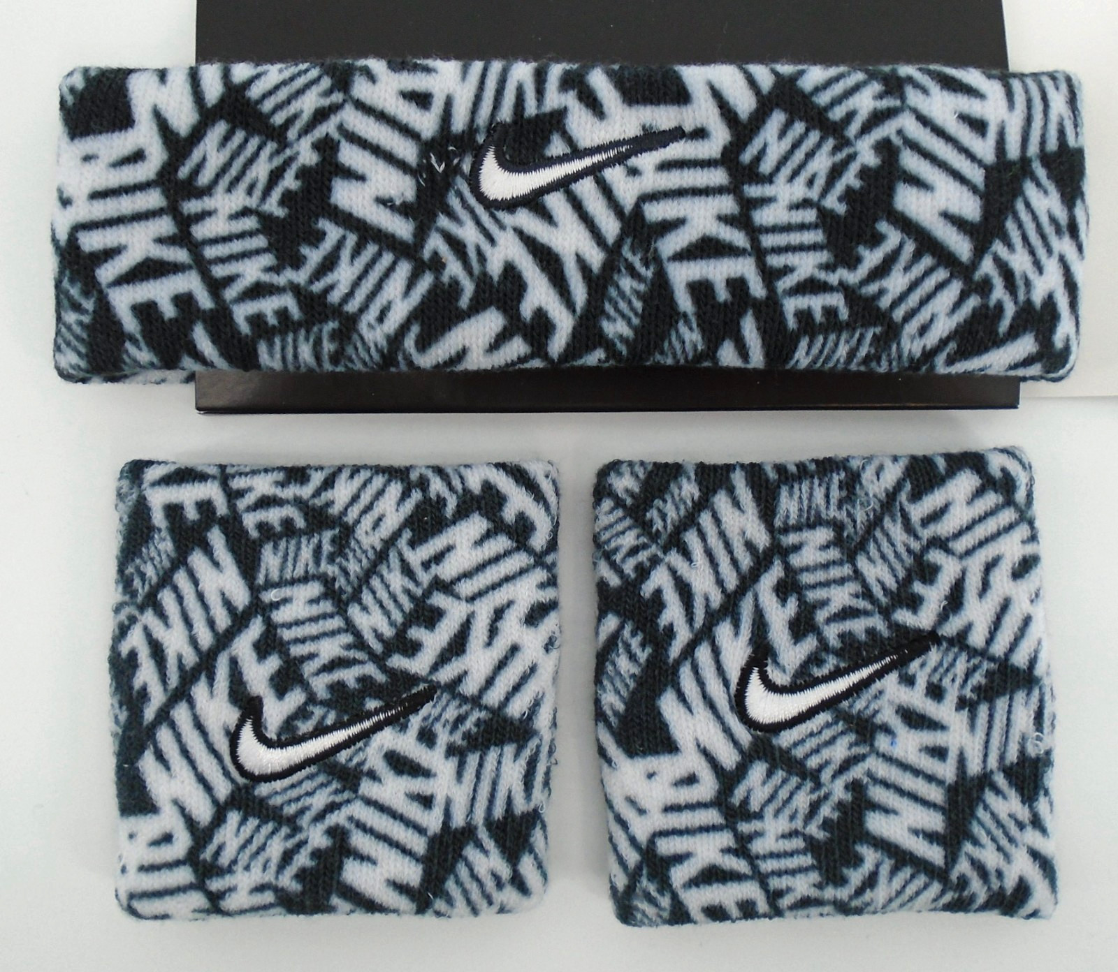 Nike Swoosh Headband & Wristbands Set Adult Dri-Fit All Over Print Black/White