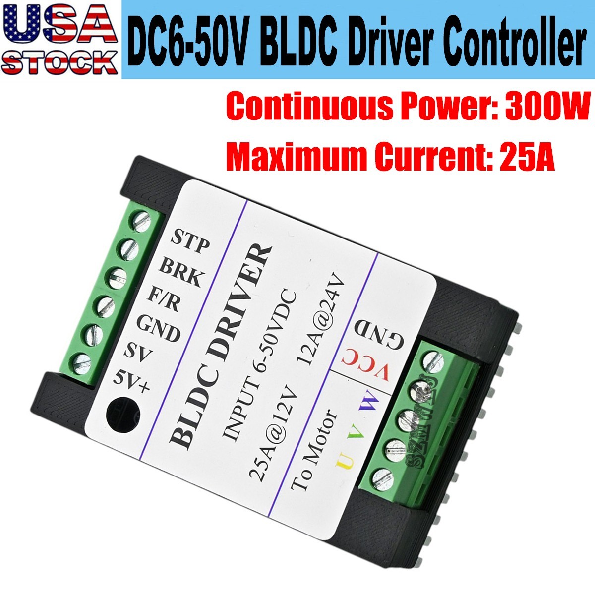3-Phase 300W Brushless Motor Speed Controller DC6-50V Sensorless PWM Drive Board