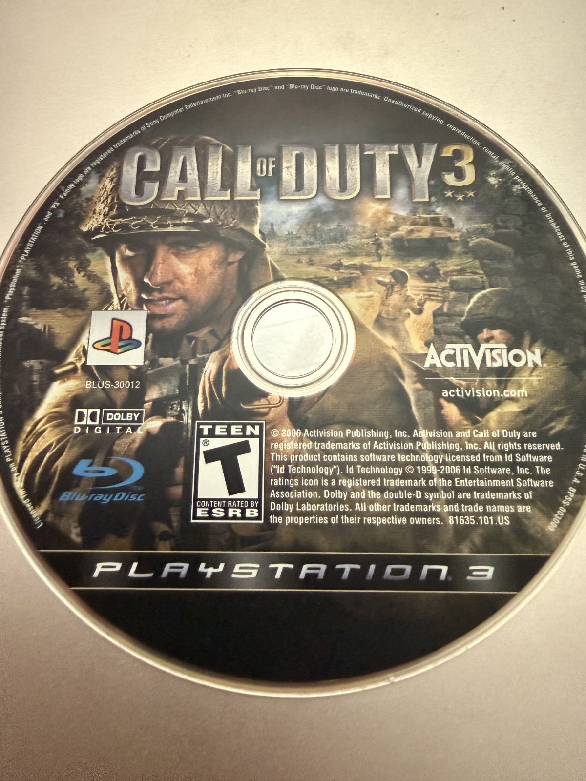 Call Of Duty 3 (PS3) DISC ONLY NO TRACKING (#2281)