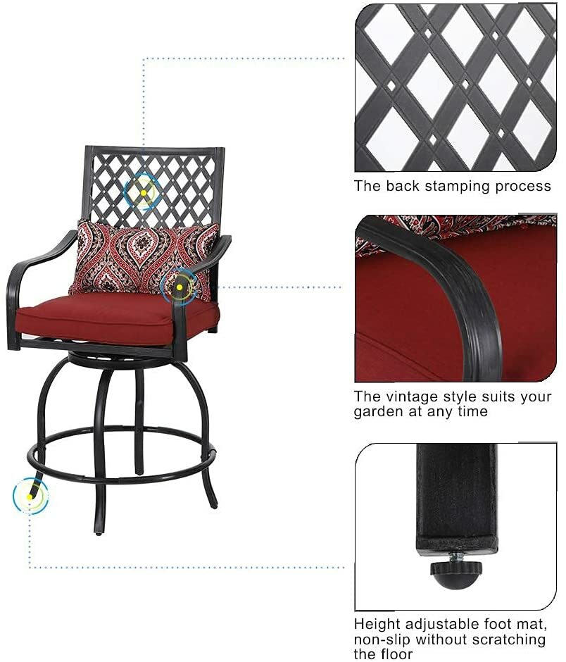 Outdoor Patio Swivel Chairs Set of 2 Bar Height Stools Bistro Set with Cushion