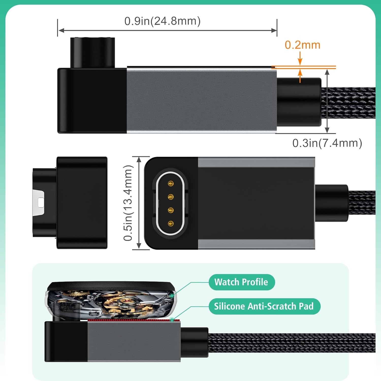 1.5ft Charger for Garmin Watch, L-Shape Zero Gap Charging Cable for Fenix, Fo...