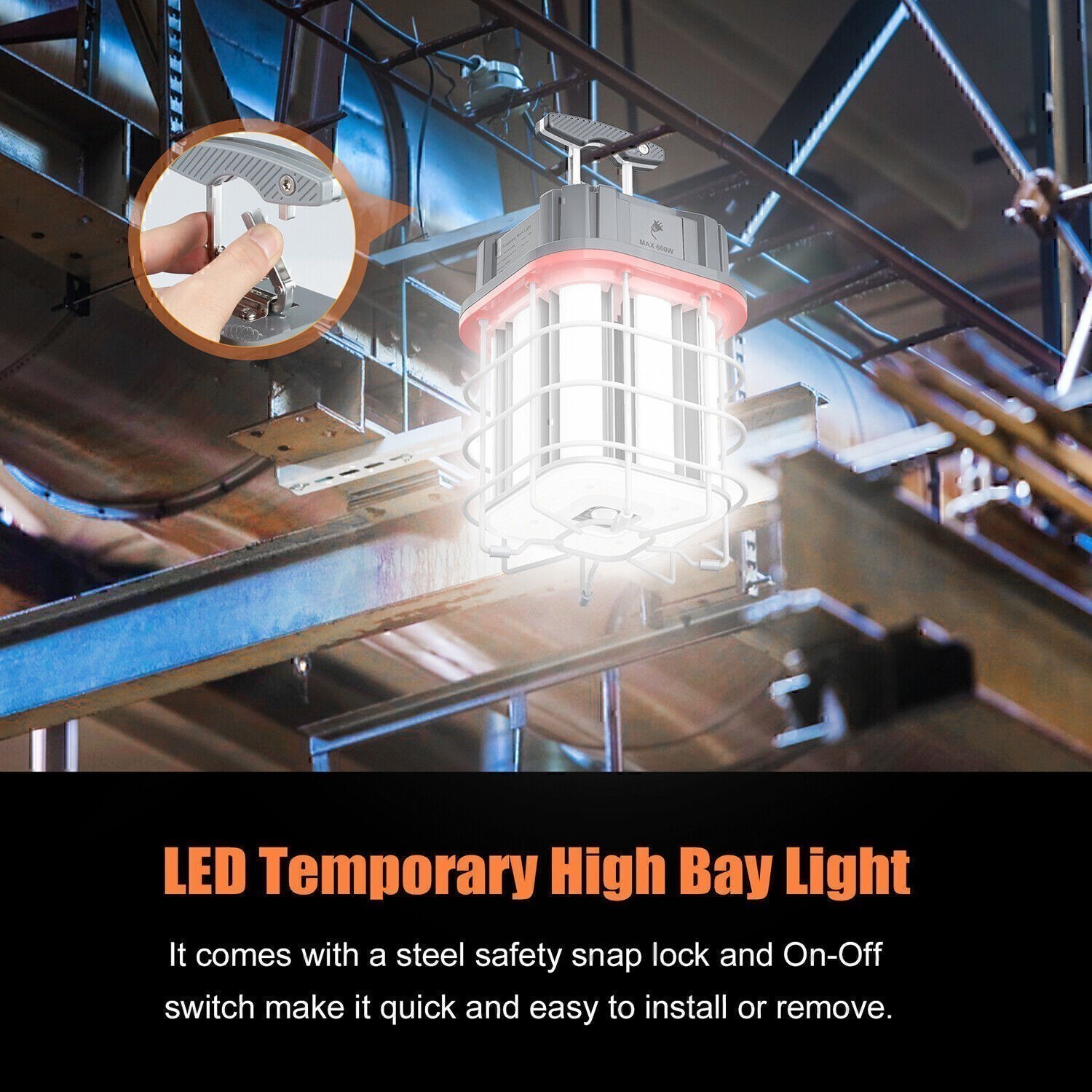 80W Linkable LED Temporary Work Light Construction Jobsite High bay Hanging Lamp