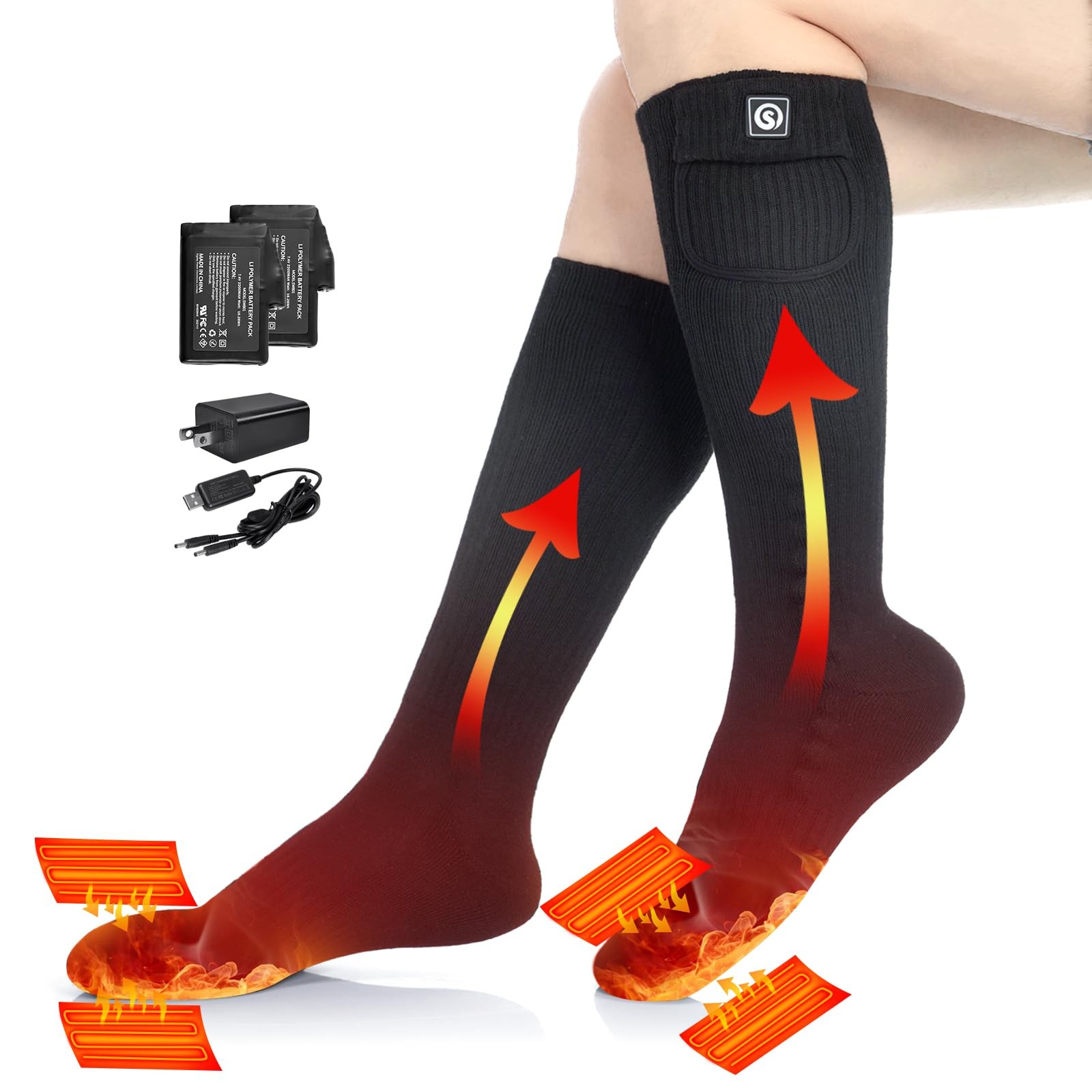 SAVIOR HEAT Rechargeable Heated Socks Electric Winter Foot Warmer for Outdoor Sp