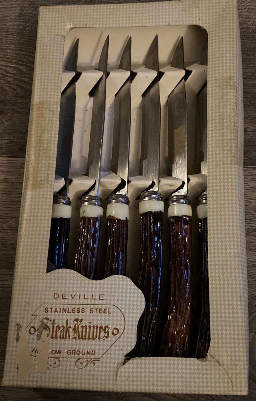 Set of 6 Hollow Ground Stainless Steel Steak Knives From JAPAN Vintage In Box