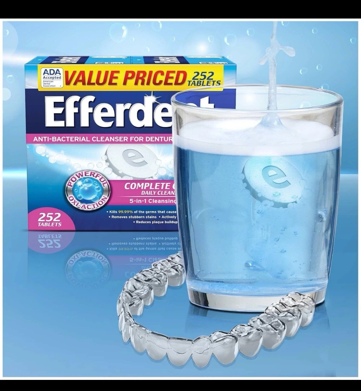 Denture Cleanser Tablets, Complete Clean, Tablets, Multicolor, 252 Count...