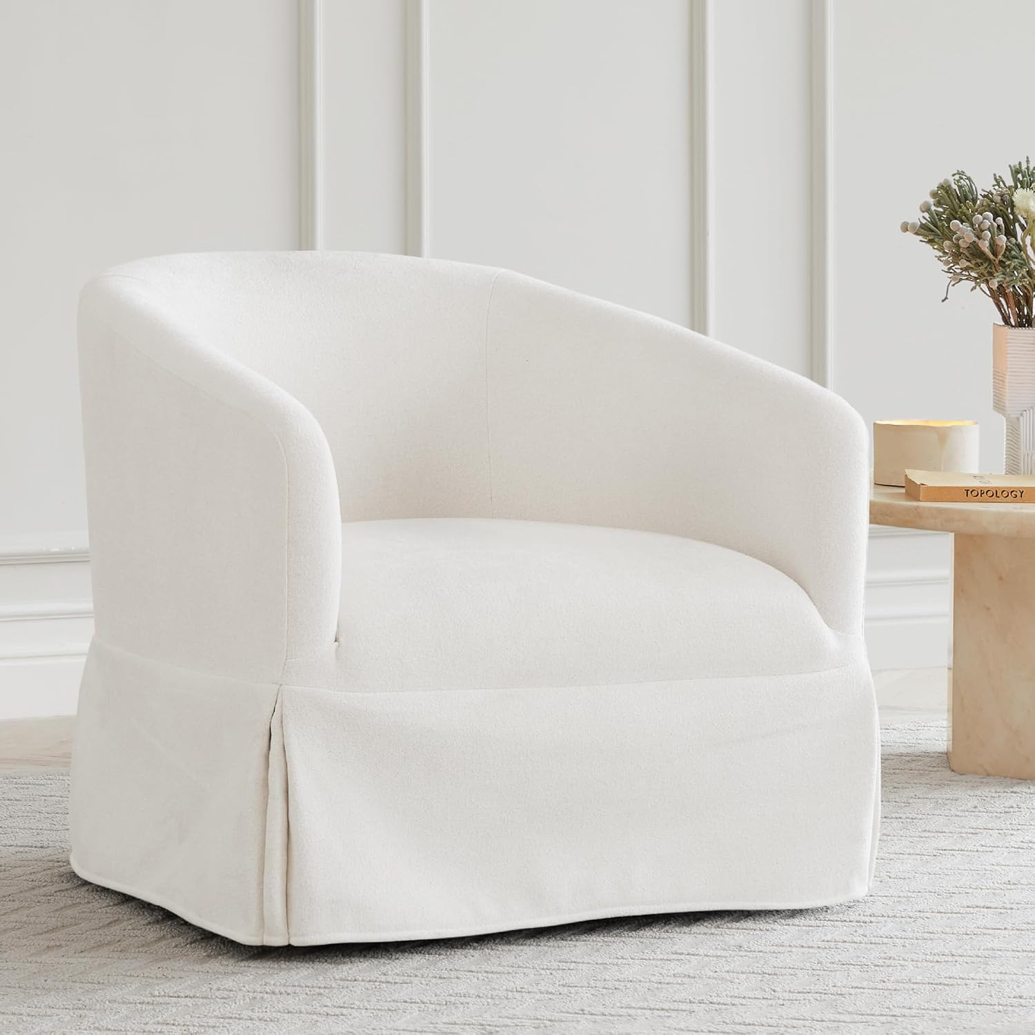 Set of 2 Cream White Swivel Accent Chairs for Living Room and Office