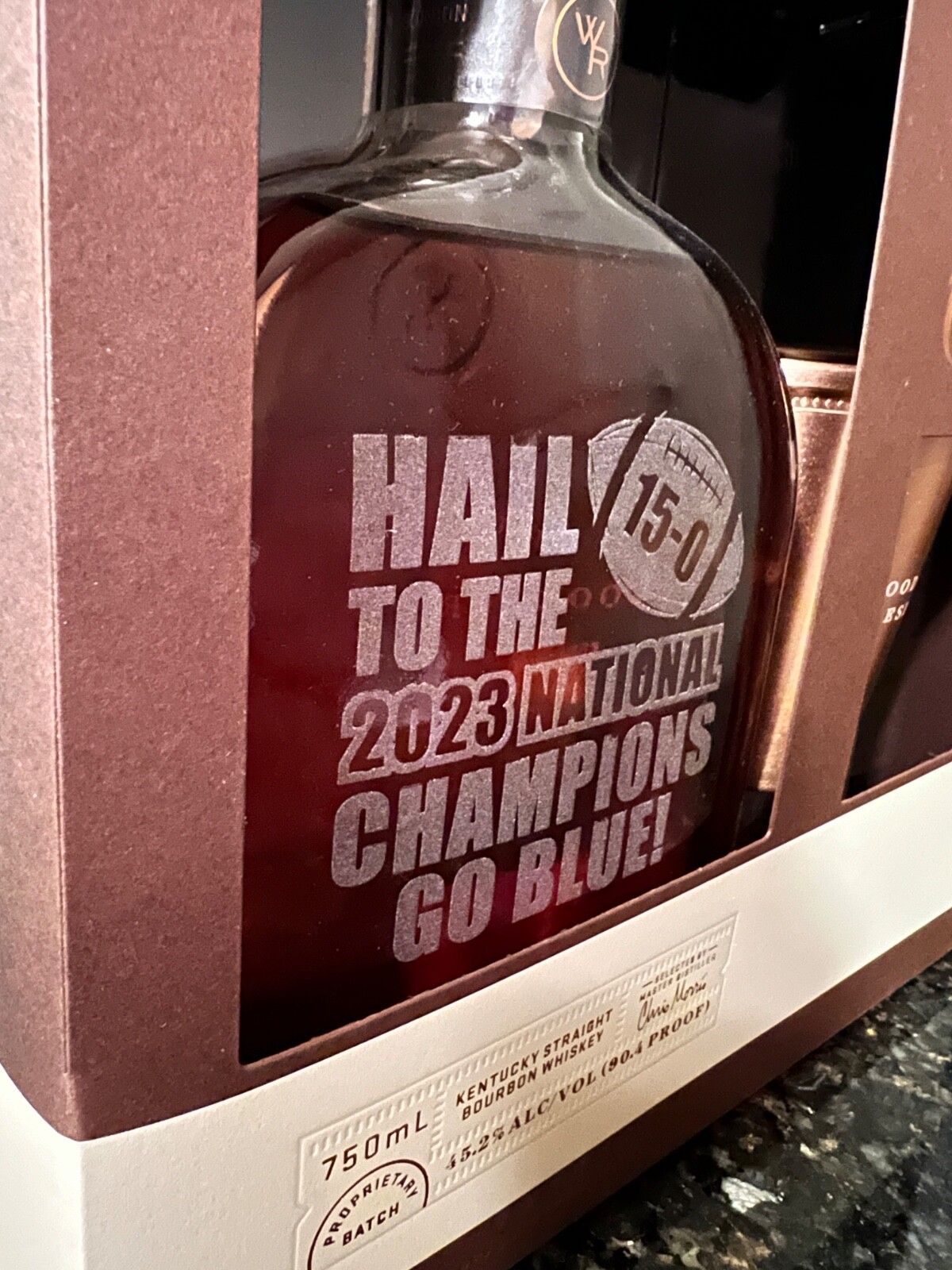 University of Michigan Football 2023 Wolverines Engraved Champ Glass Bottle