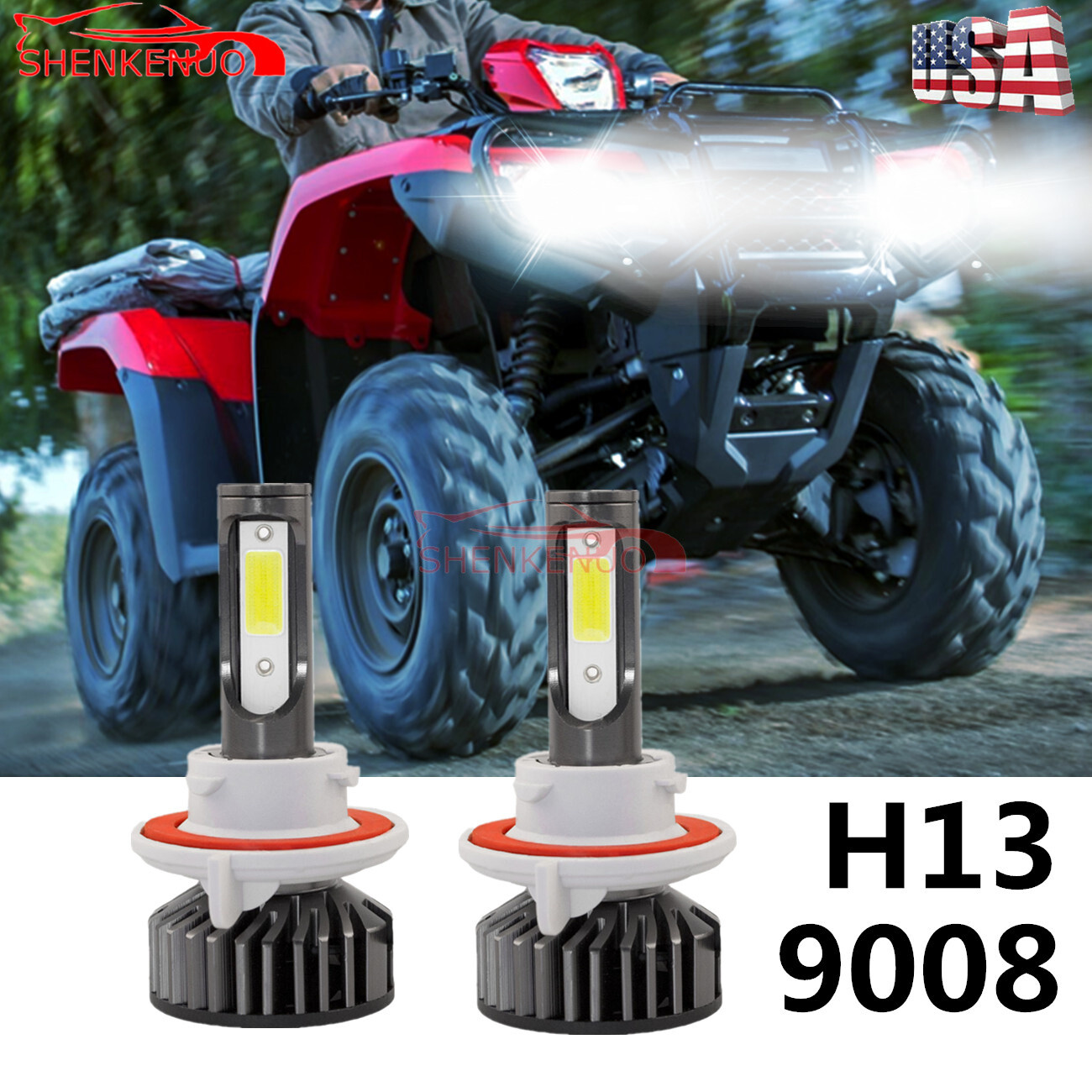 H13 9008 6500K HIGH POWER 80W LED HEADLIGHTS BULBS FOR HONDA FOREMAN 500 2005-14