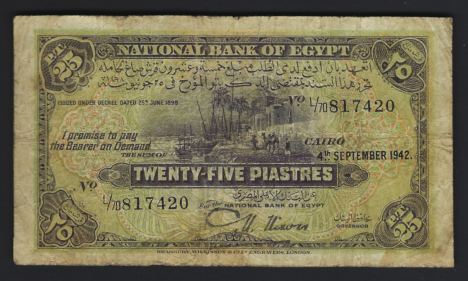 1942 Egypt 25 Piastres -#10c - Very Good