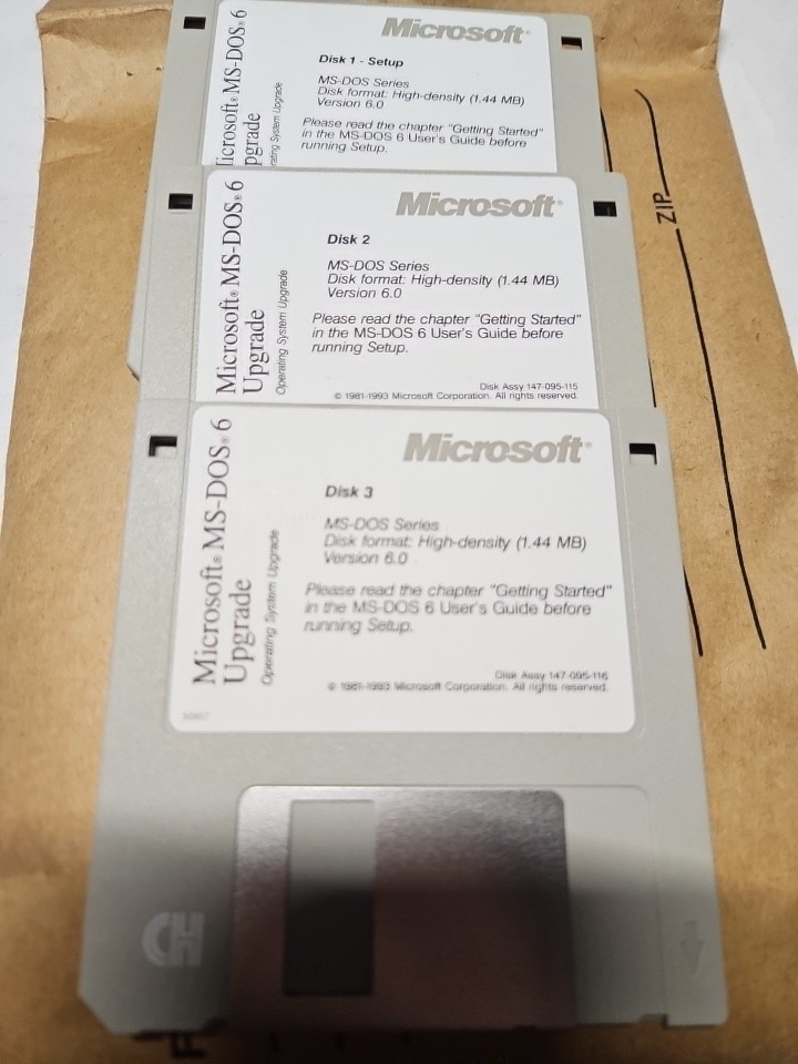 1993 MS-DOS 6 Operating System Upgrade 3.5" Floppy Disks