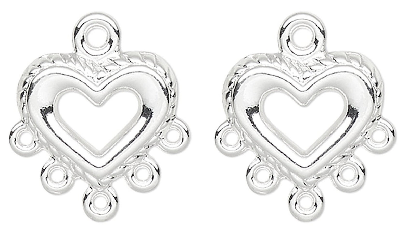 Drop, 10 Silver Plated 10x9mm Heart Chandelier Earring Connectors with 5 Loops*