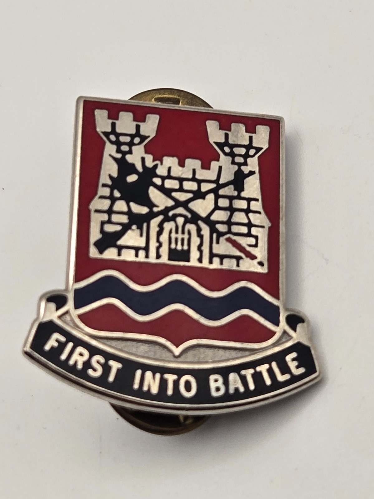 Vintage Army DUI Pin - "First Into Battle" 898th Brigade Engineer Battalion