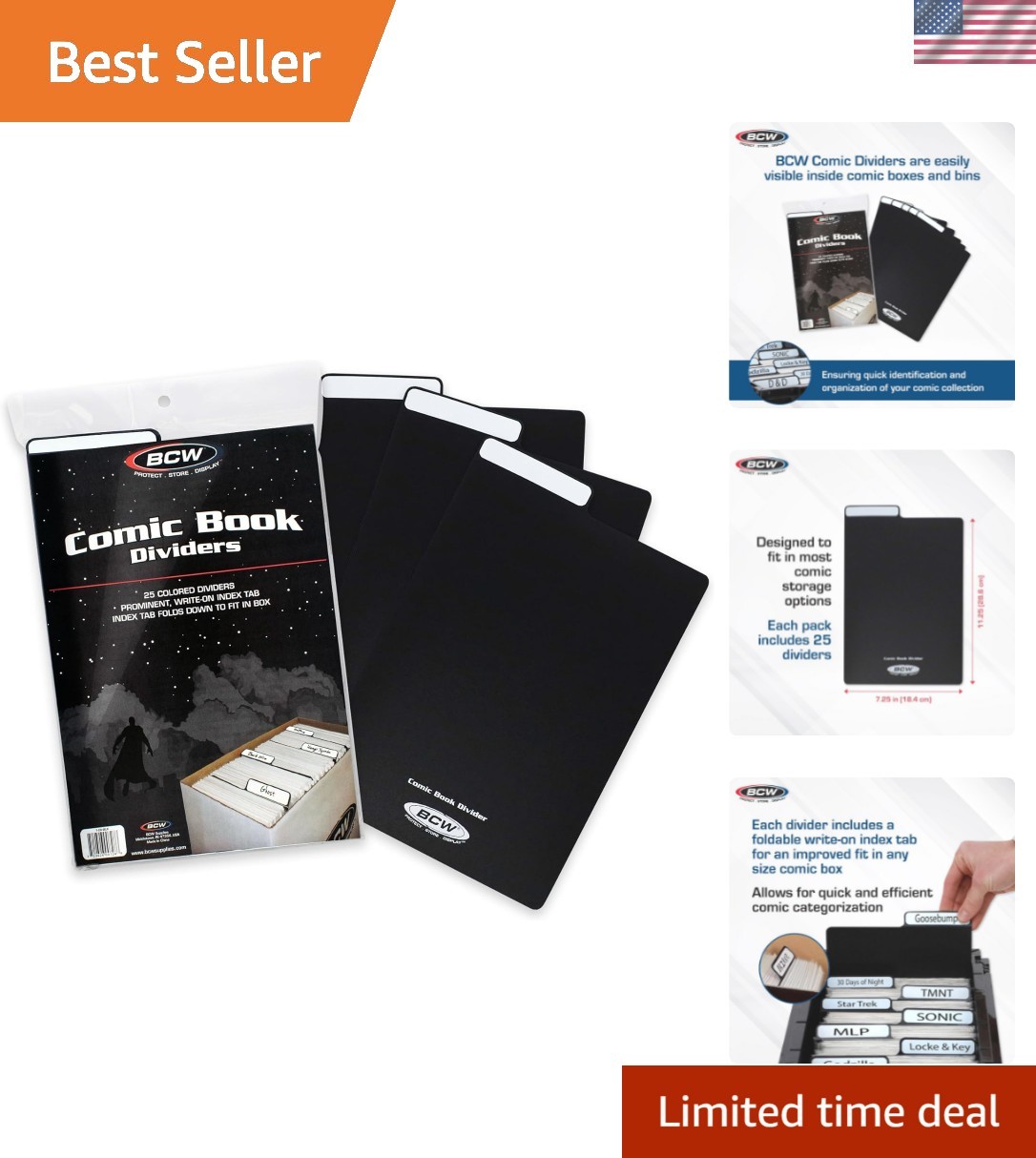Efficient Black Comic Dividers - Write-On Tabs & Acid-Free Protection, Set of 25