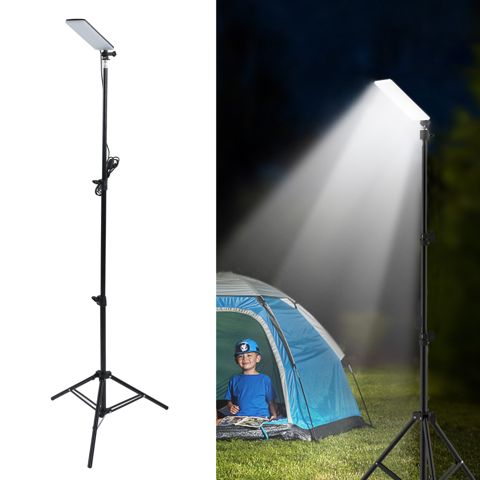 71" Telescoping Tripod Work Light 1680 Lumen Portable Camping Light LED USB Lamp