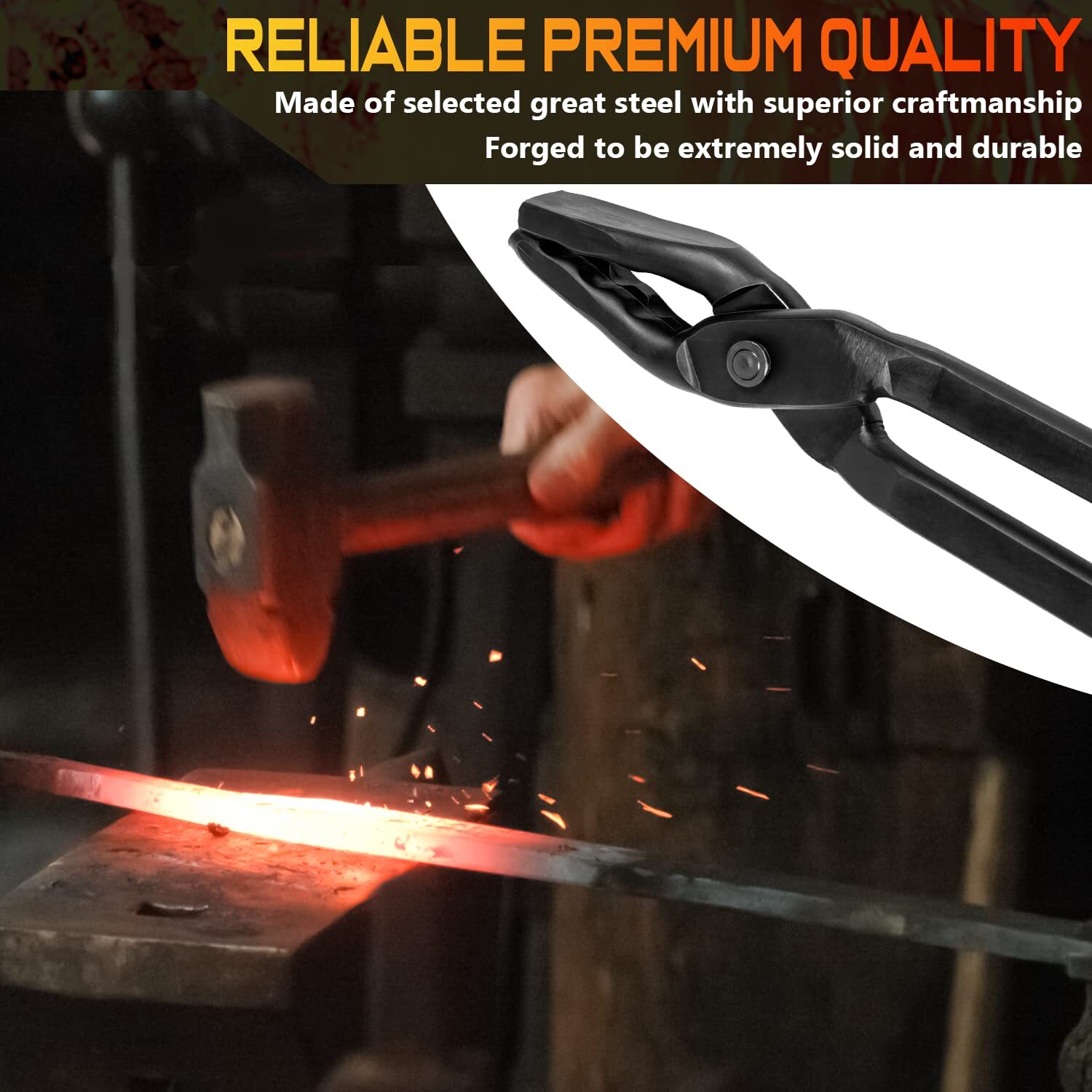 Blacksmith Tongs 15" Wolf Jaw Tongs For Knief Making Steel Tongs
