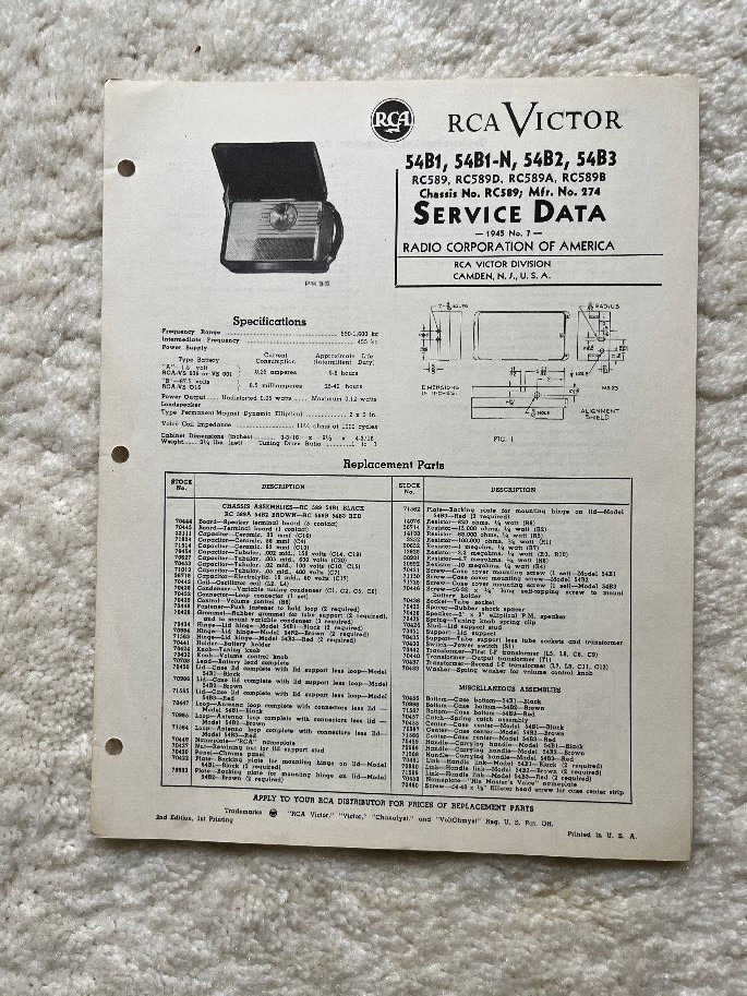 RCA Victor Radio Service Data 1945 #7 Radio 54B1 54B1-N 54B2 54B3
