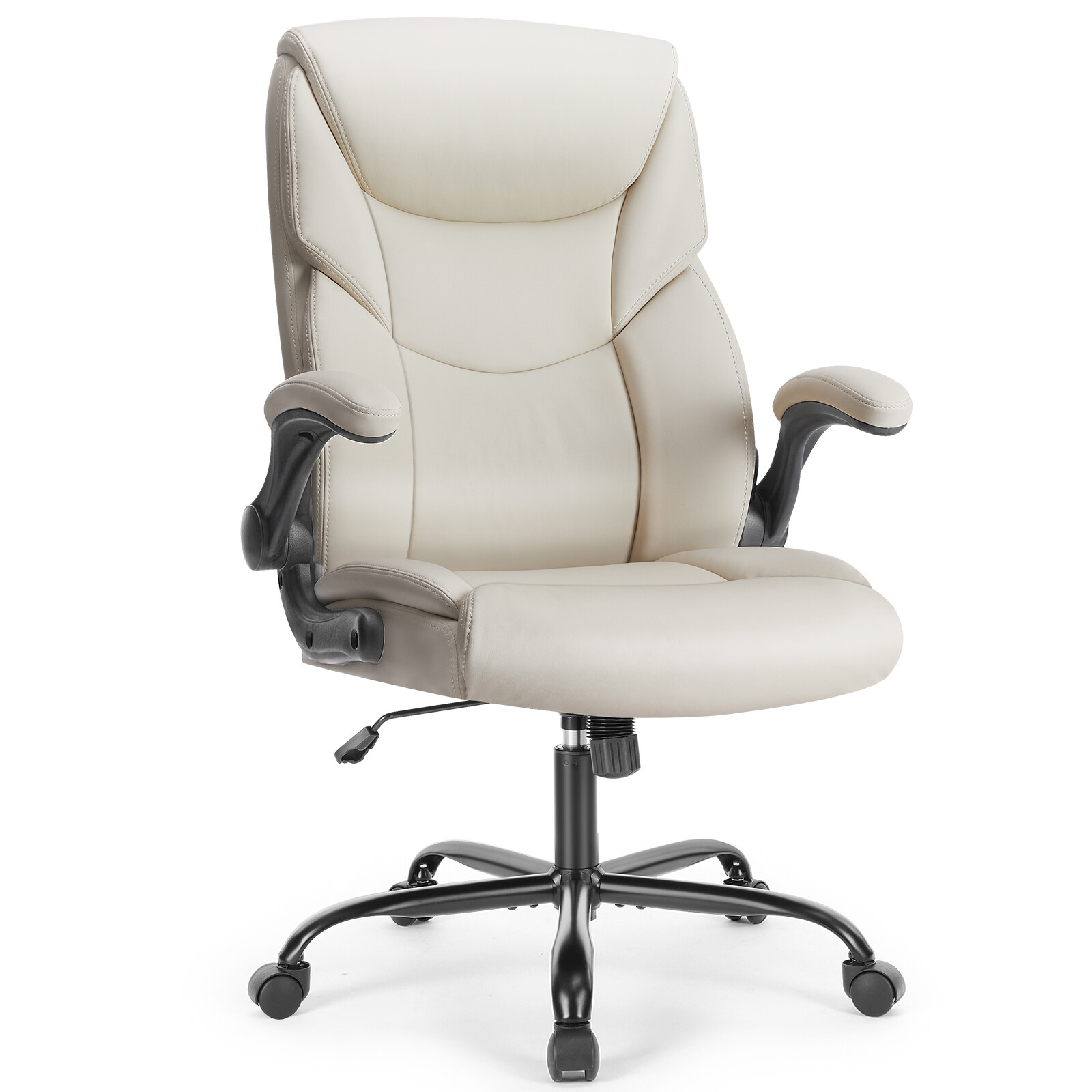 Executive Office Chair Flip-up Arms PU Leather Ergonomic Swivel with Wheels