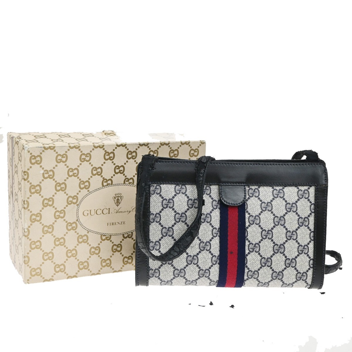 GUCCI Sherry GG Pattern Crossbody Shoulder Bag PVC Leather Navy Italy 01KC548