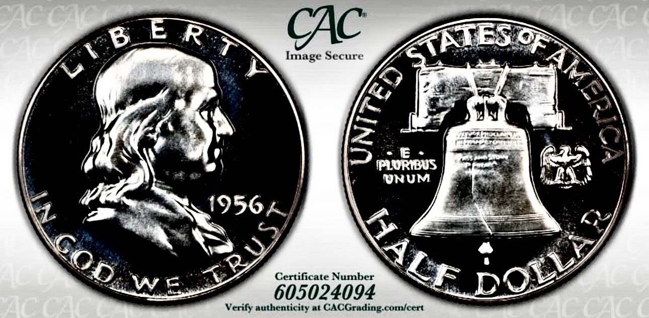 1956 FRANKLIN HALF DOLLAR PROOF TYPE 1 CAC PR67