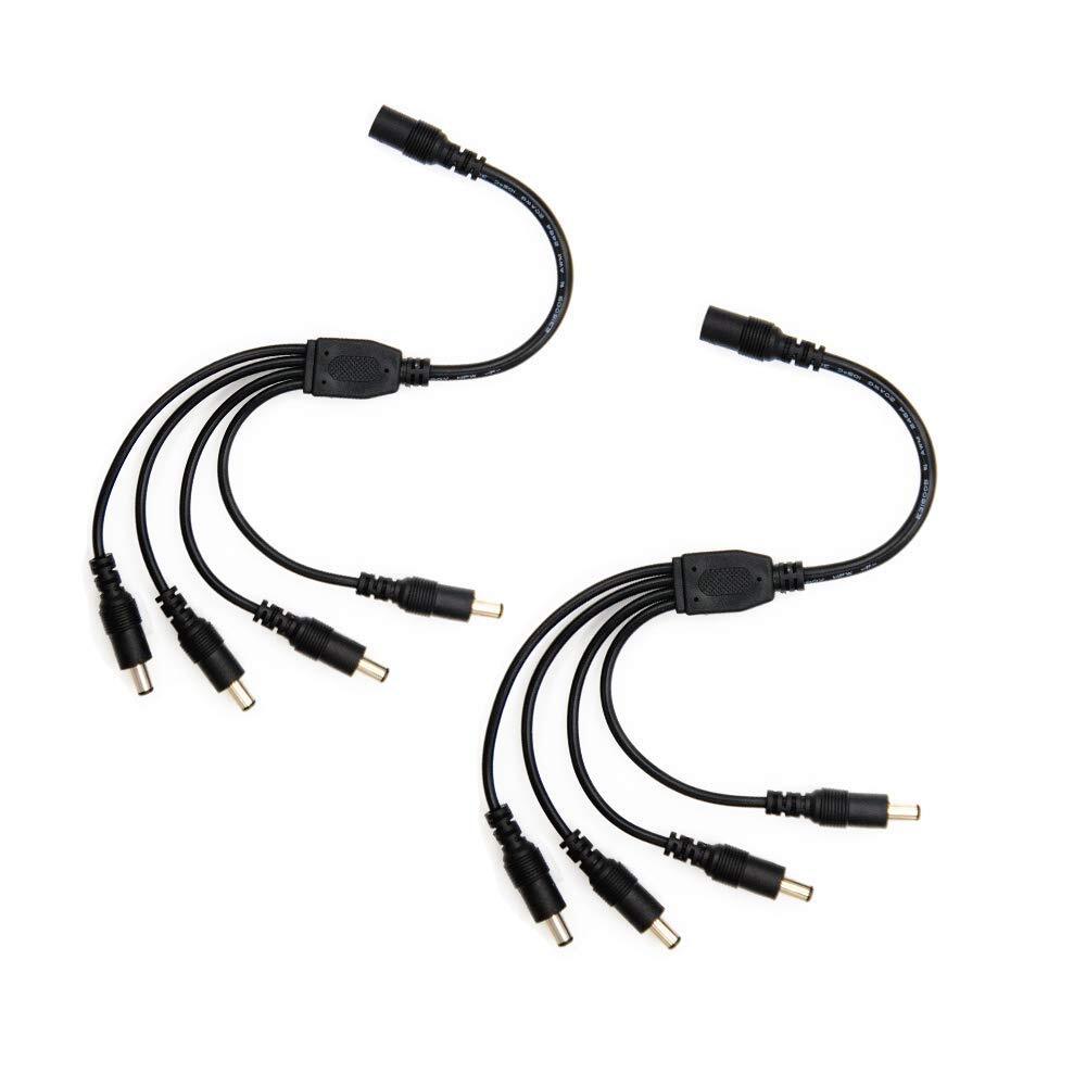 2 Pack 1-to-4 Way DC Power Splitter Cable Y 5.5mm * 2.1 mm for CCTV Security Cam