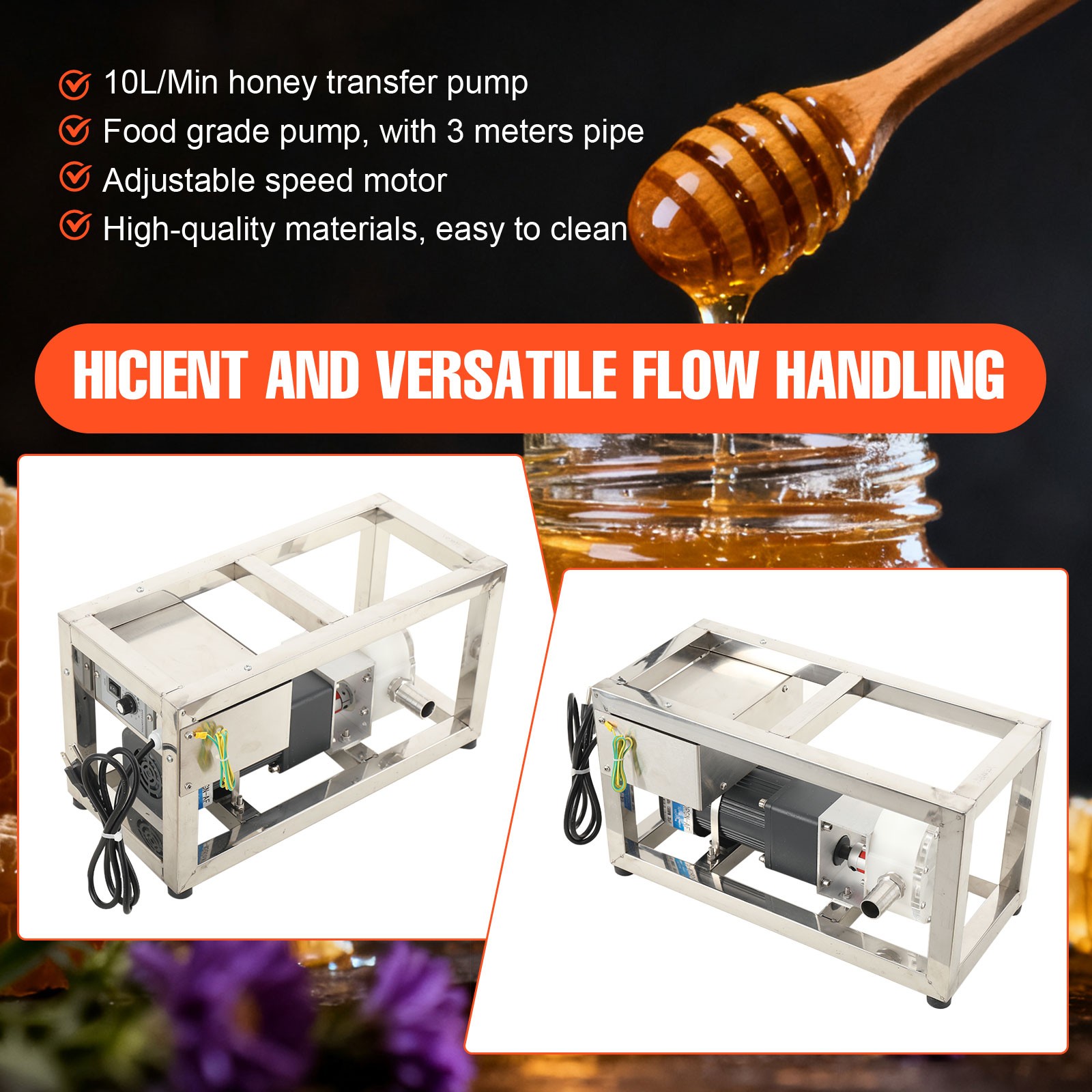 Honey Transfer Pump Speed Adjustable Viscous Liquid Paste Pump 10L/Min 3m Hose