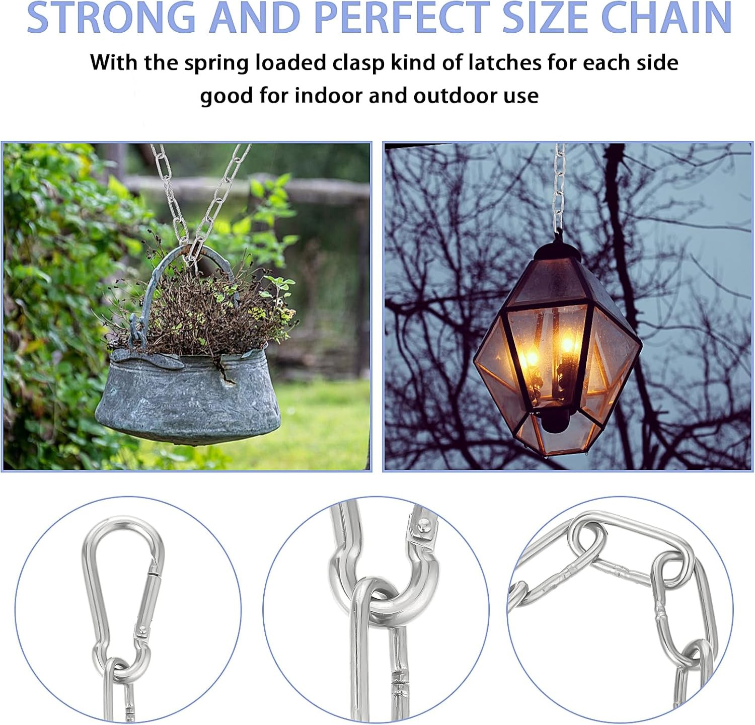 1 Pcs Stainless Steel Gate Chain with Carabiner, Locks Medium, Silver
