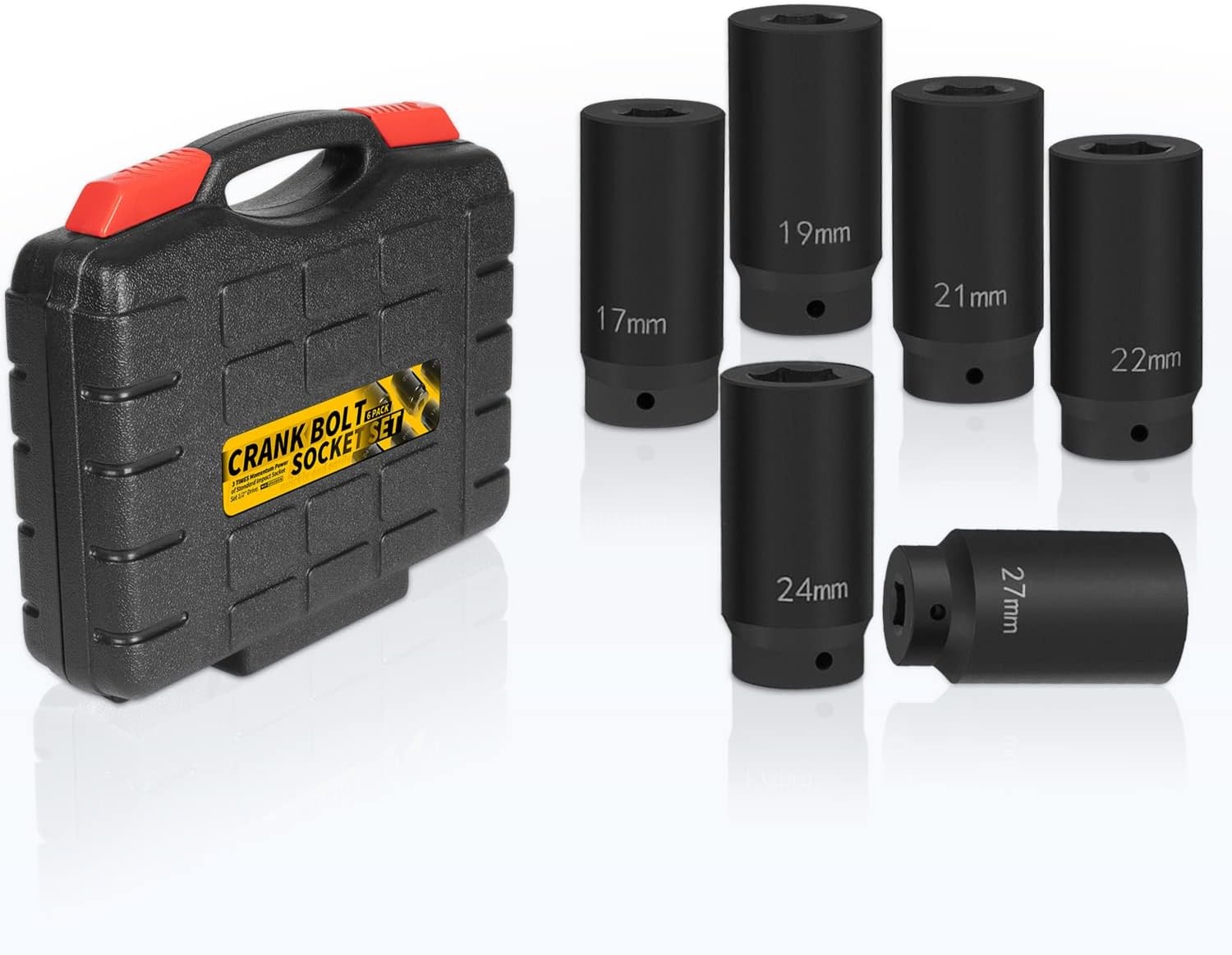 1/2’’ Drive Weighted Crank Bolt Socket Set, 17MM, 19MM, 21MM, 22MM, 24MM, 27MM