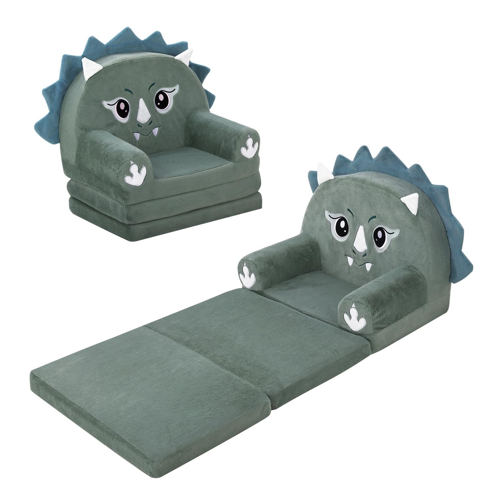 Kids Couch Comfy Foldable Kids Sofa to Lounger 2 in 1 Toddler Chair Plush Bab...