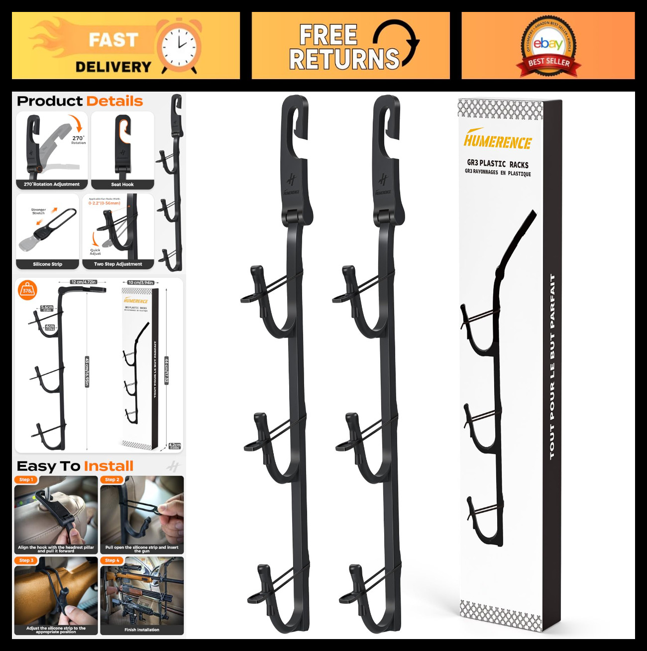 Heavy Duty Truck Gun Rack for Seat Back, Automotive Rifle Holder, ATV Gun Mount