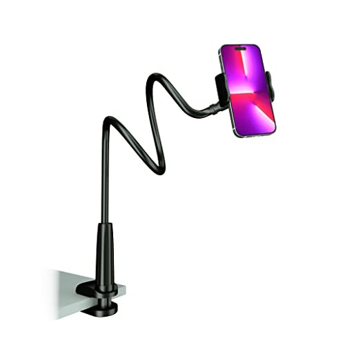 Phone Holder for Bed, Gooseneck Phone Holder for Desk, Cell Phone 30in Black