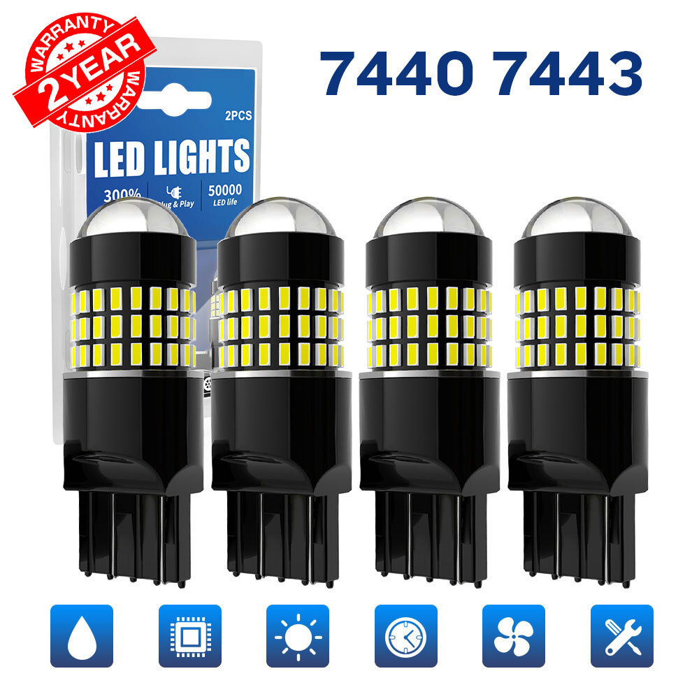 Turn Signal Light Bulbs 7441 7440 W21W White 6500K Error Free 4Pcs Front Rear