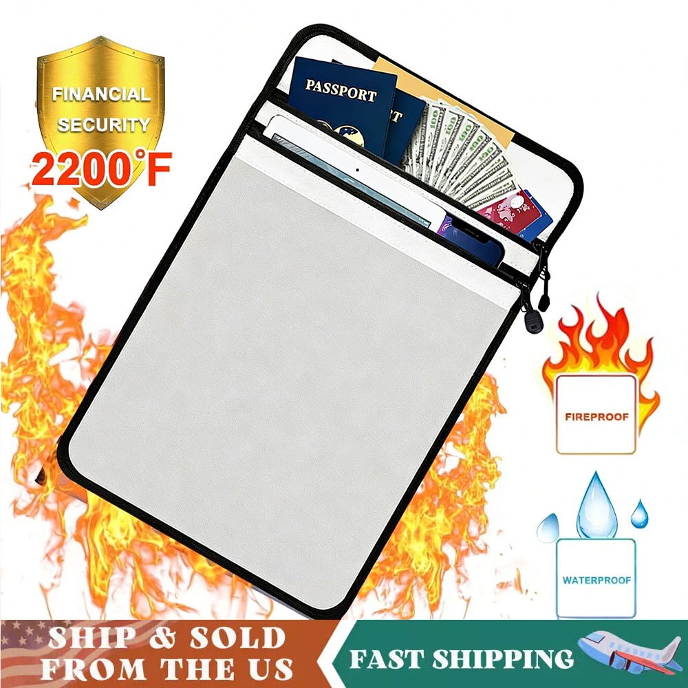 Fireproof Document Money Bag Waterproof Safe Cash Pouch Storage Holder Portable