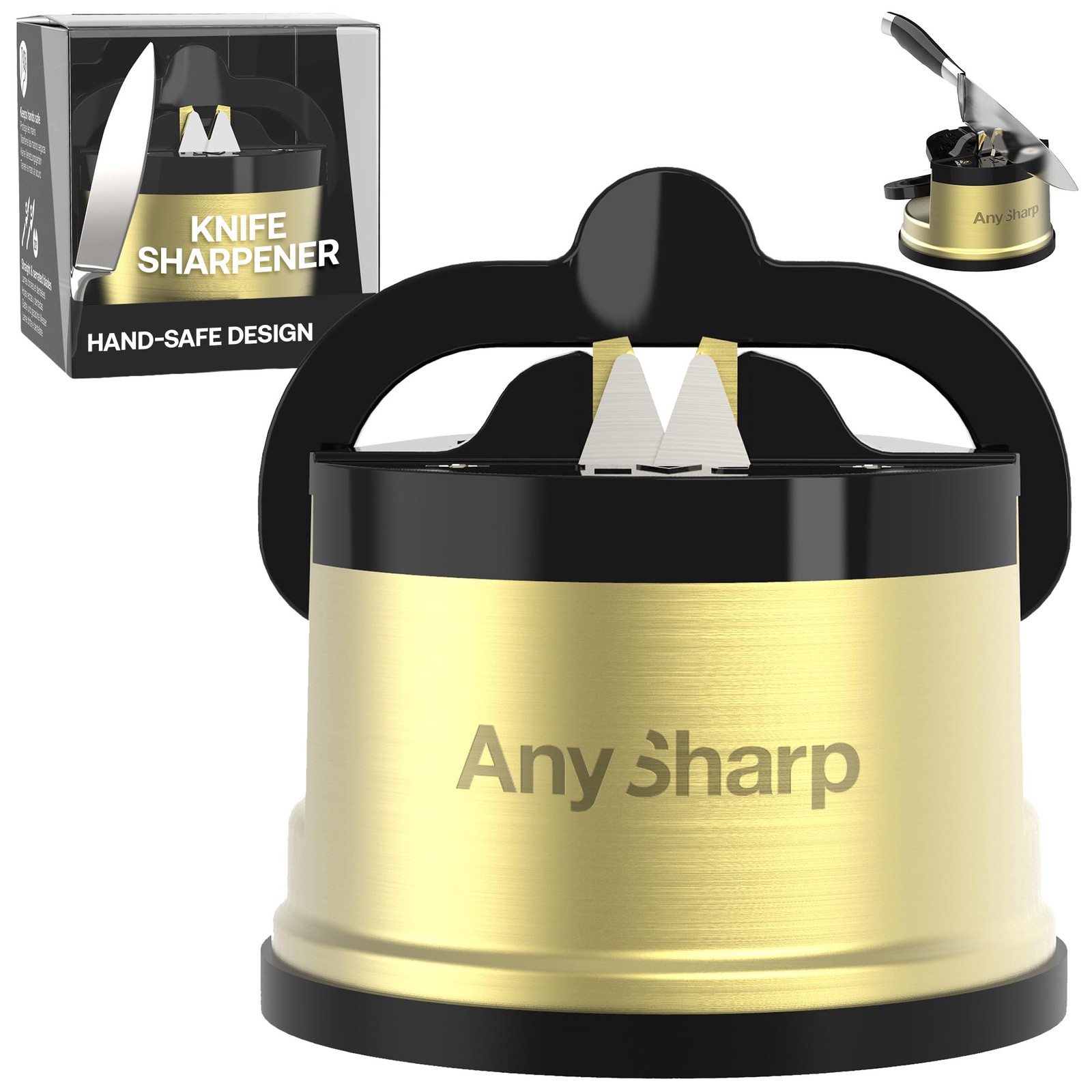 Brass CHEF Hands Free Knife Sharpener PowerGrip Suction Base 20Deg