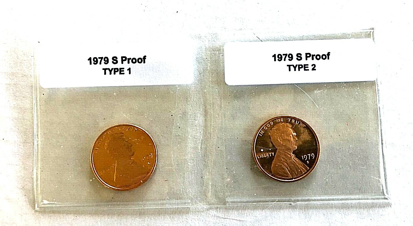 1979 S Type 1 & Type 2 Lincoln cent Gem Proof (2 coins)