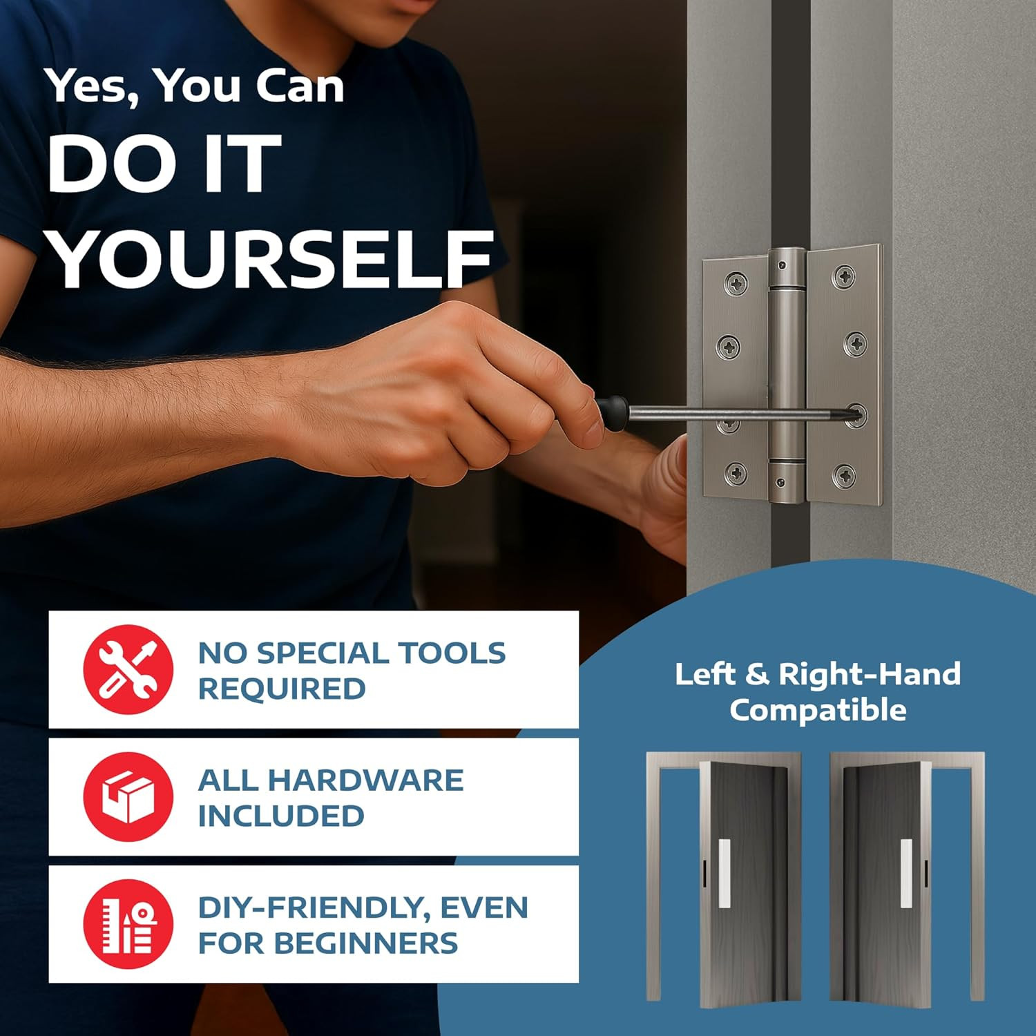 A1 Proguard Satin Door Hinges 4.5 Inch Self Closing Hinge Hardware Adjustable...