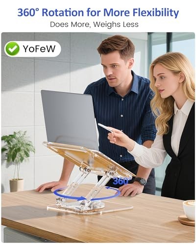 Laptop Stand Clear Acrylic 360 Rotating Adjustable Foldable Desk Riser for