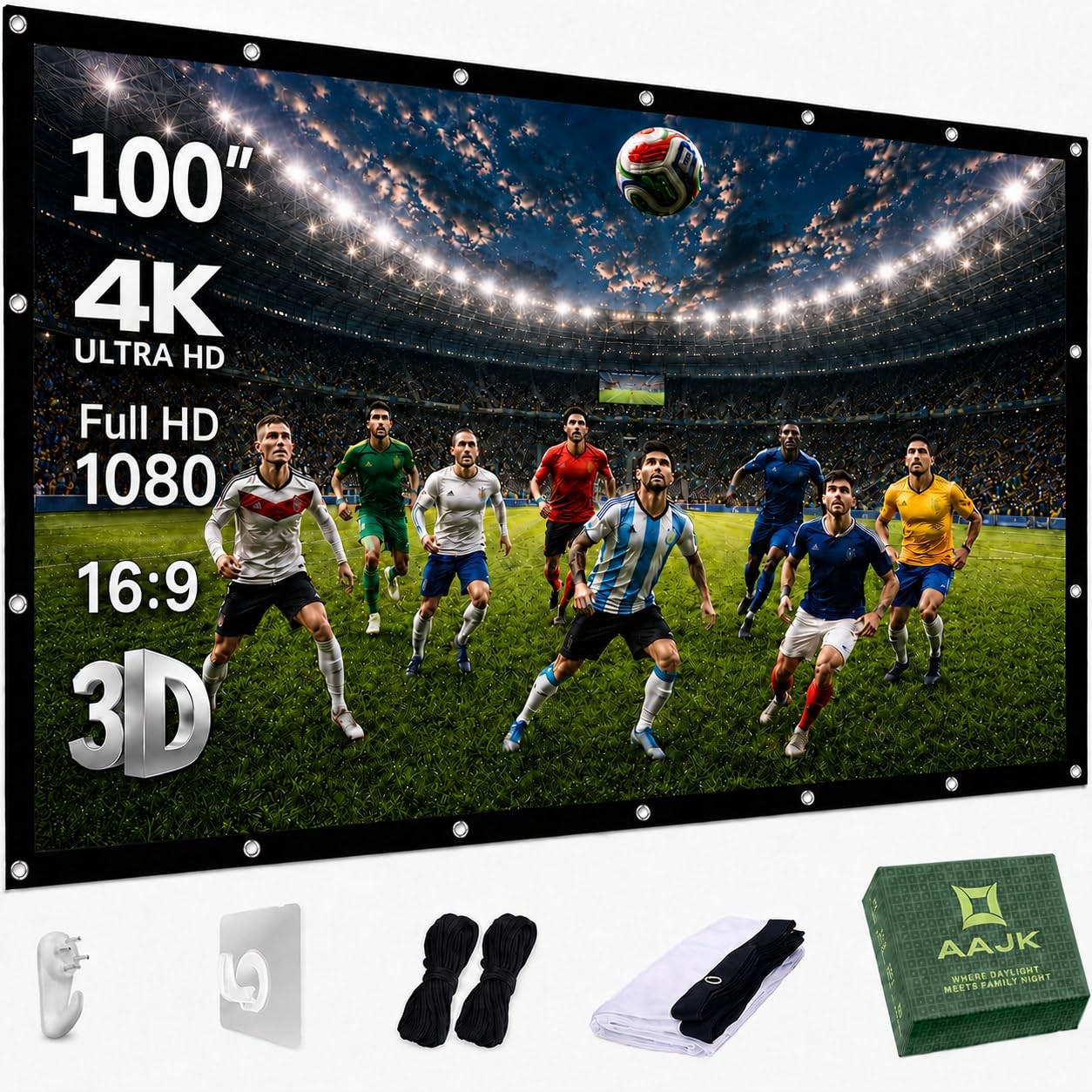 100" Outdoor Projector Screen 16:9 Foldable Washable Double Sided Home Theater