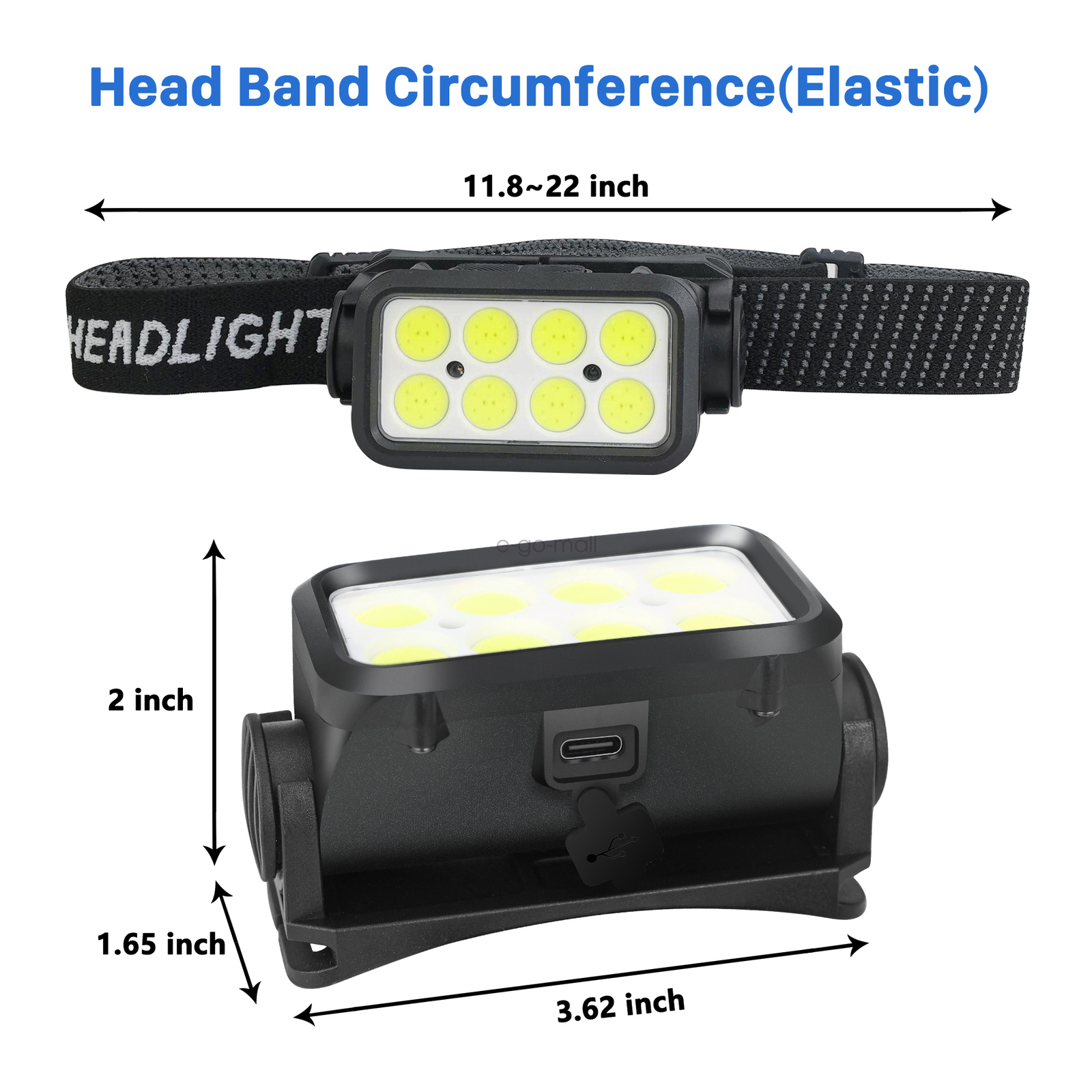 K353 Rechargeable Headlamp Flashlight COB White Red Light Super Bright 5 Mode