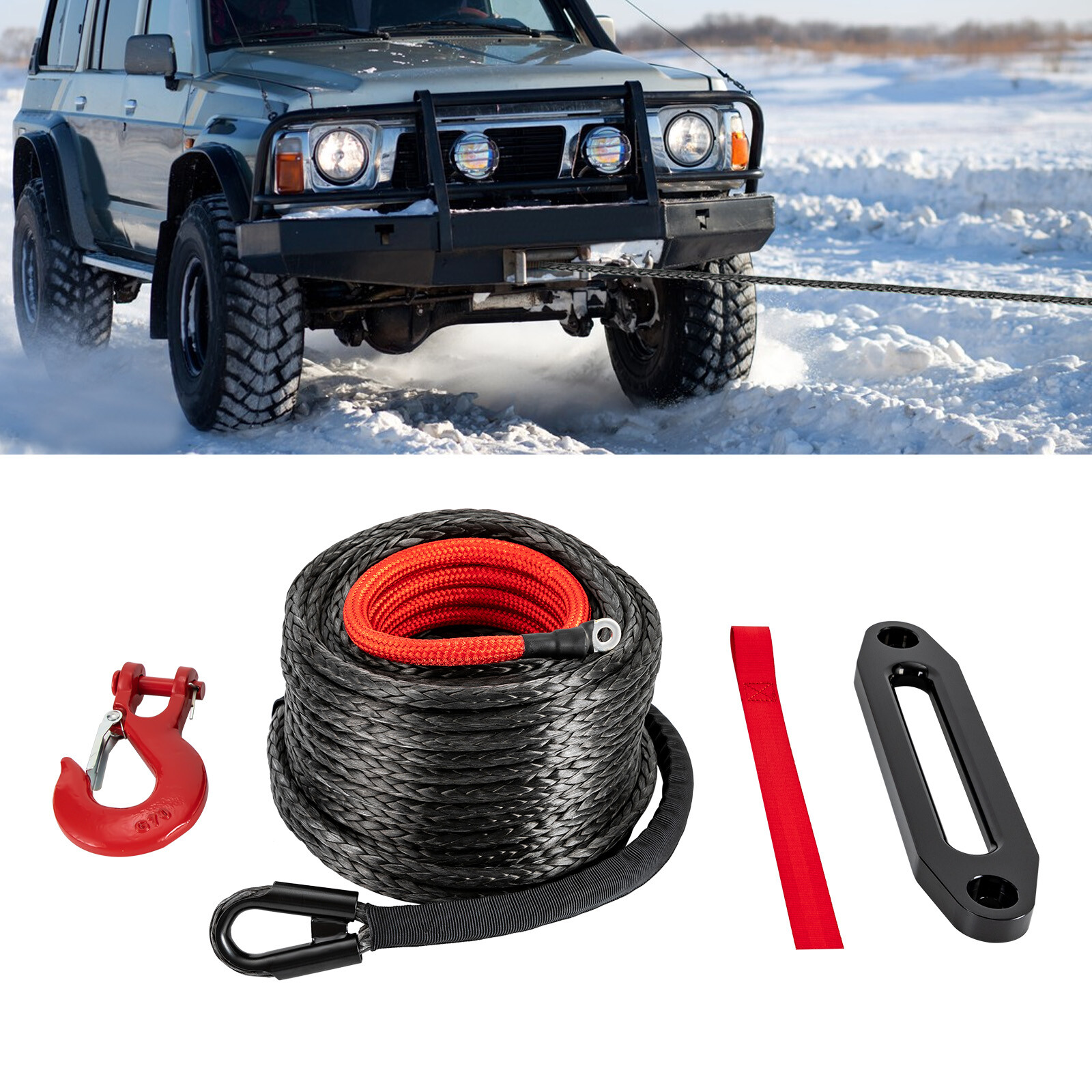 Synthetic Winch Rope Winch Line Recovery Cable 3/8"x100ft 23809lbs for SUV Truck