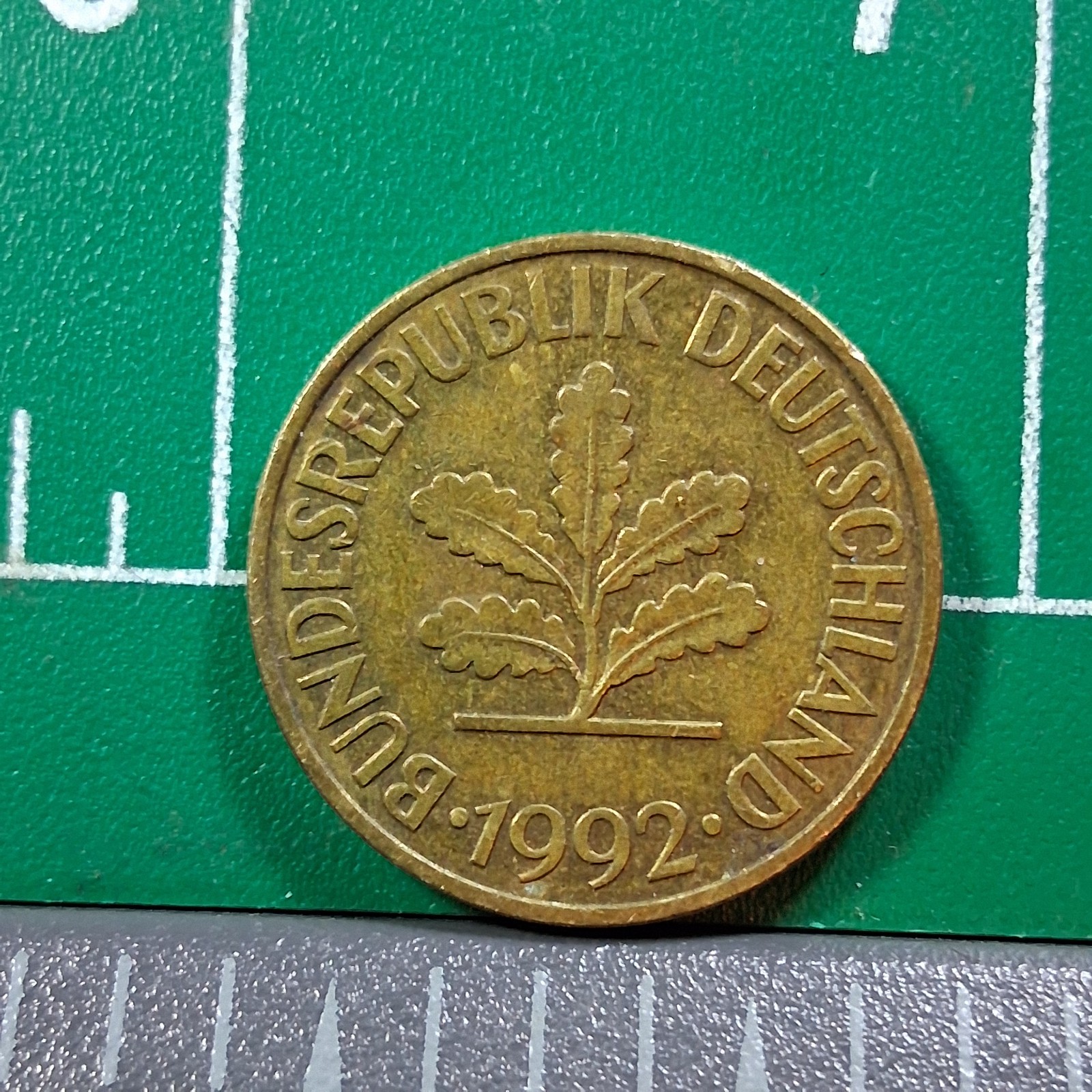 1992-G Germany 10 Pfennig Oak Seedling / Rye Ear Brass-Clad Coin