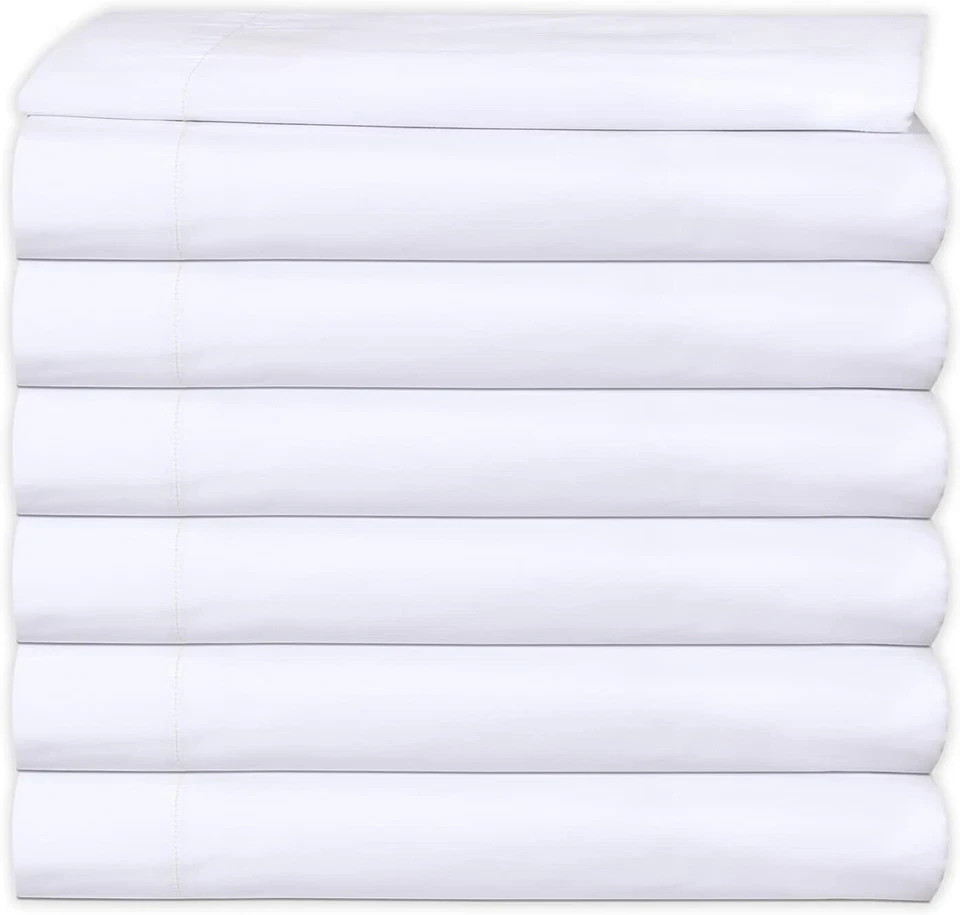 White T-200 Percale Hotel Linen Flat Sheets Polycotton Spa & Home Bedding 6 Pack